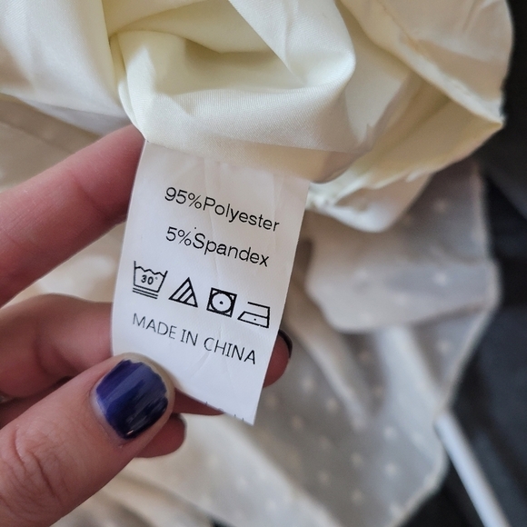 Doublju NWT Ivory White Swiss Dot Dress Long Sleeve Midi V-neck Smocked Bohemian - Picture 10 of 10